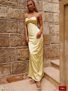Peppermayo satin dress in Pale Yellow